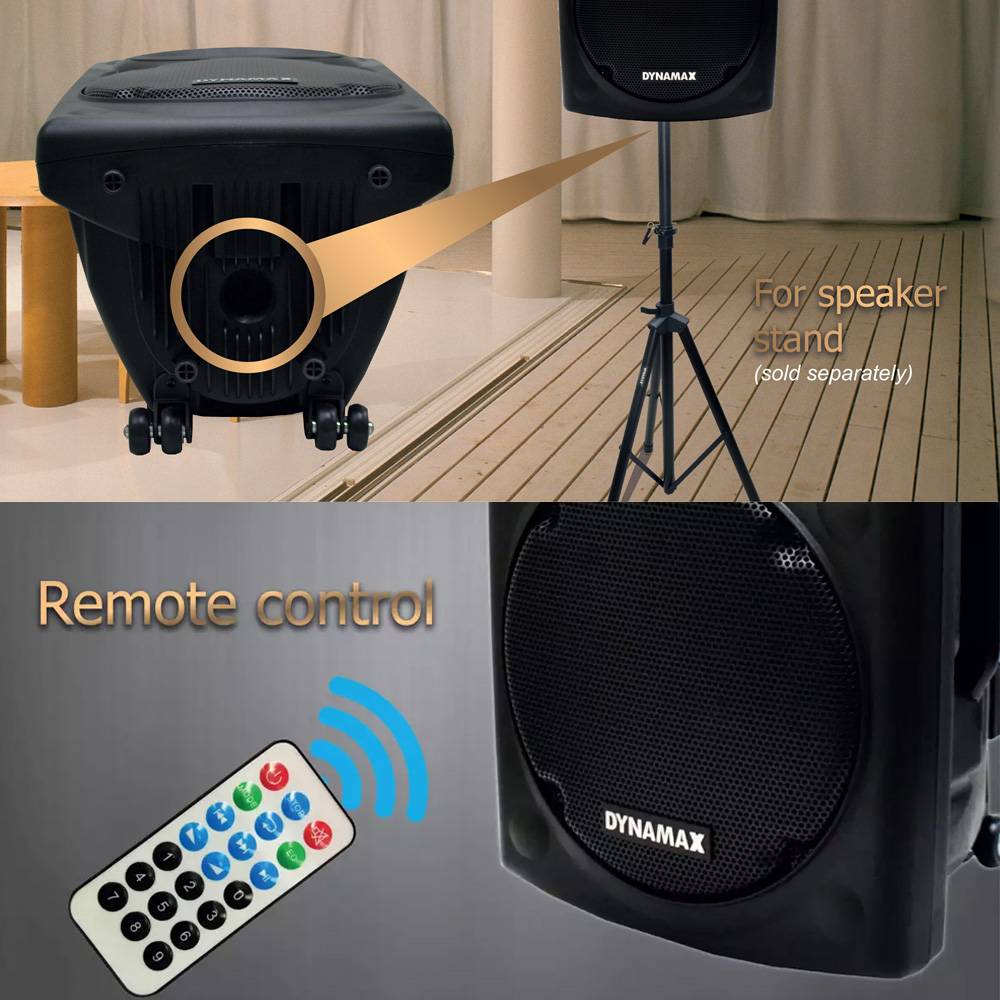 DYNAMAX PRO151 15 Inch Bluetooth Portable Speaker With 2X Wireless Handheld  Microphone And FREE Speaker Stand (Dynamax Pro151)